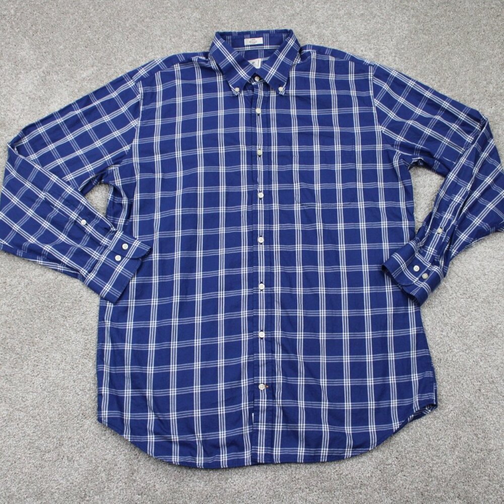 Peter Millar Shirt Mens‎ Large Blue/White Check 100% Cotton Long Sleeve Button